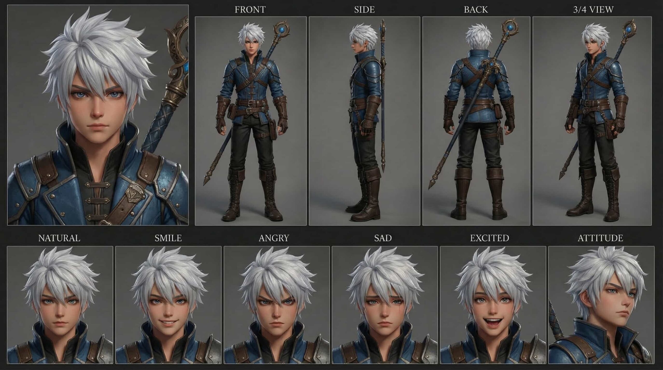 Zephyr, the Arcane Wanderer, 3D Anime Character Sheet