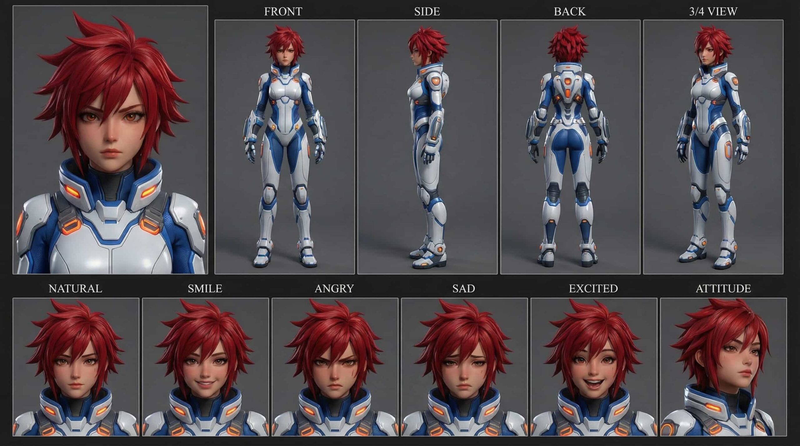 Ignis, the Crimson Pilot, 3D Anime Character Sheet