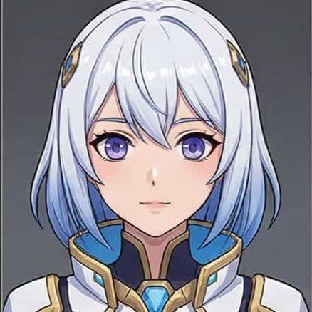 Striking 3D anime frost blade girl character sheet with multi-angle views and expressions, featuring futuristic white and blue armor and glowing dual energy blades.