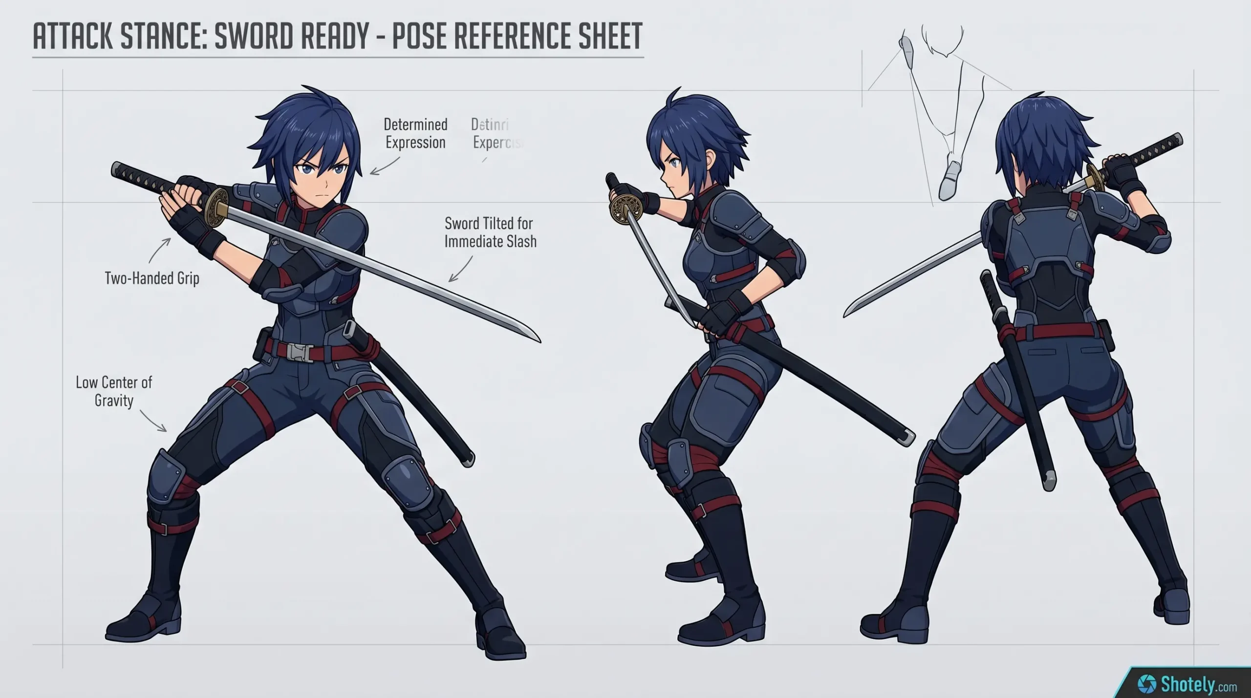 Anime Poses: Dynamic Attack Stance with Sword Ready