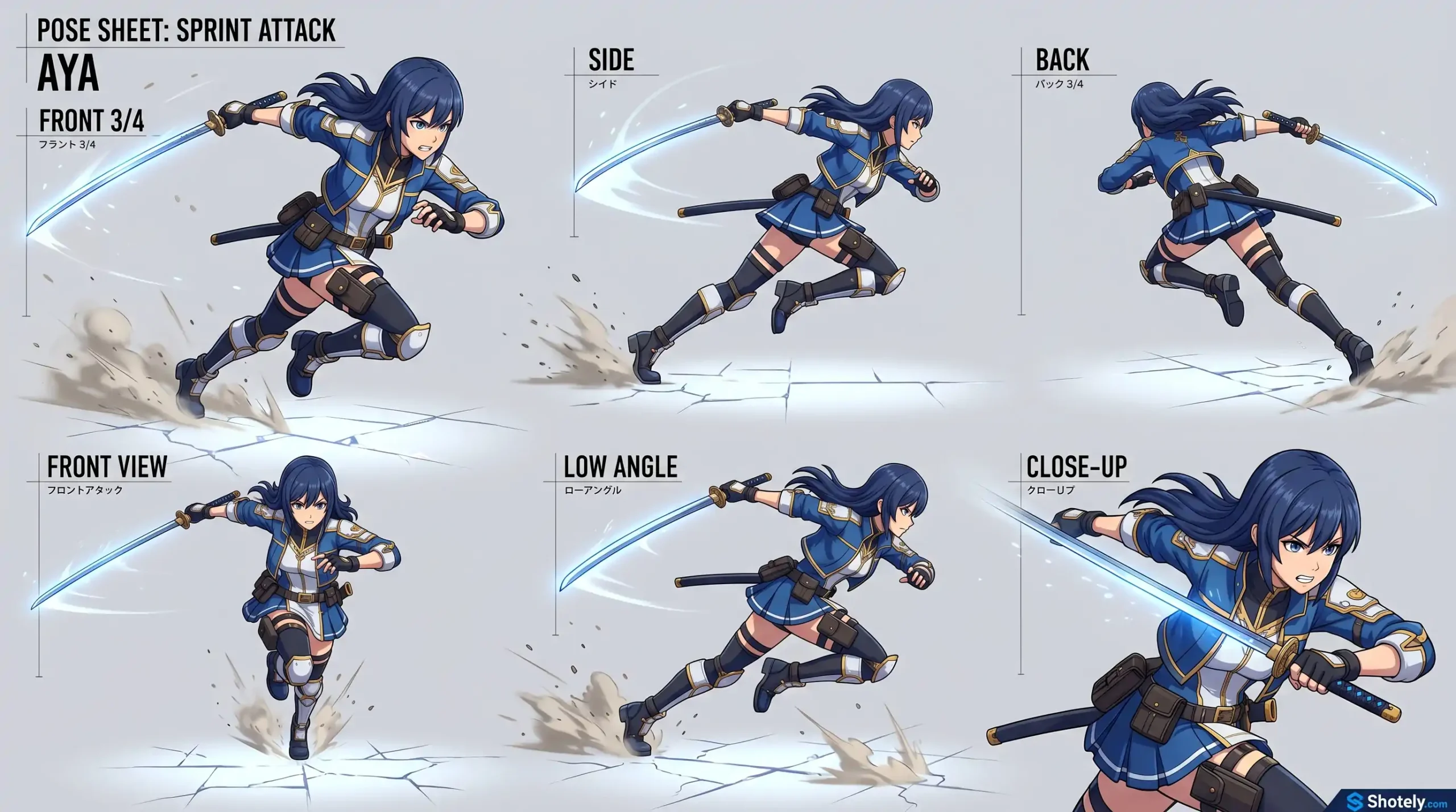 Anime Poses: Dynamic Sprint Attack with Katana – Aya