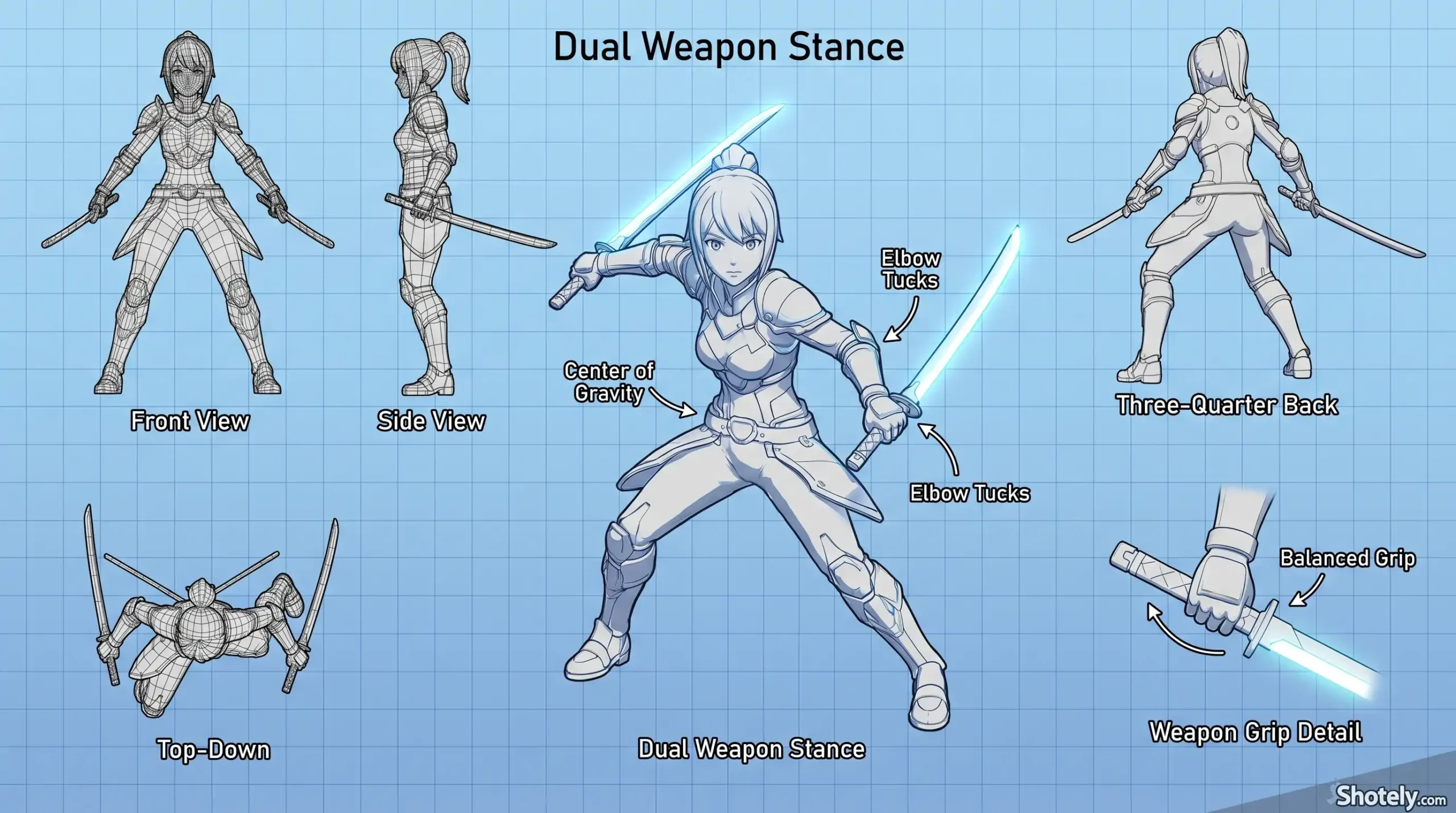 Anime Poses: Powerful Dual Weapon Stance Reference