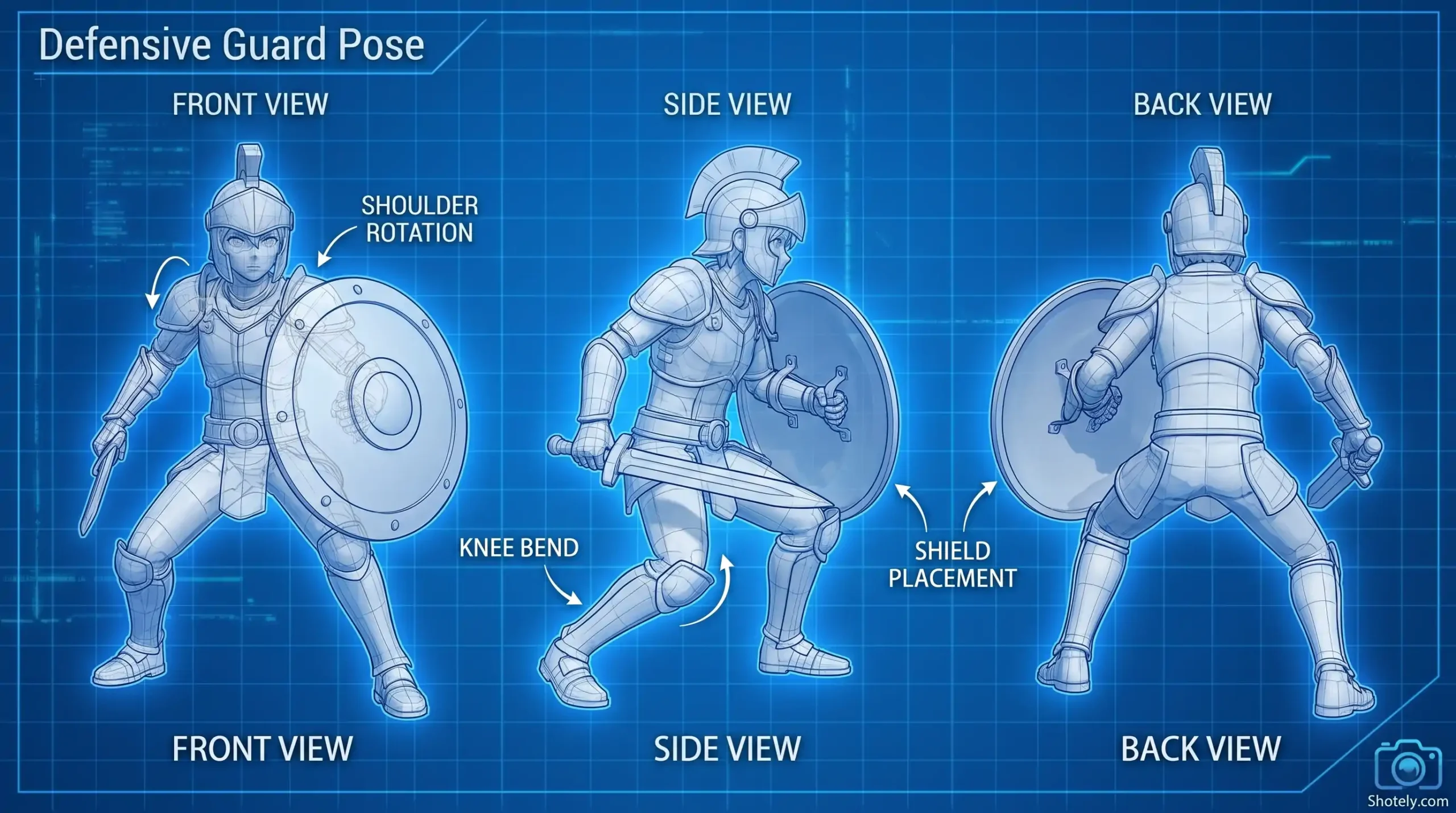 Anime Poses: Strong Defensive Guard Pose Reference