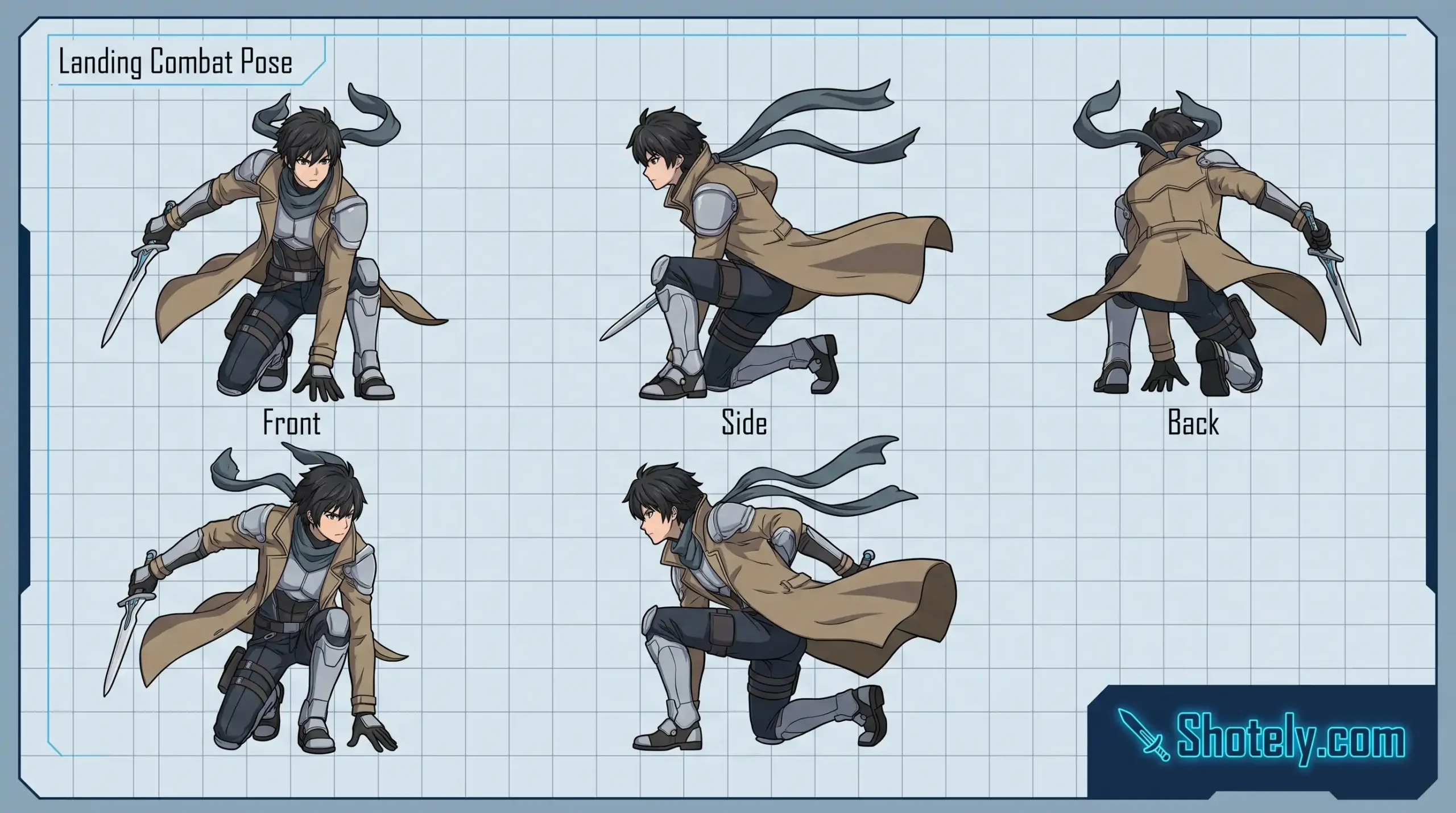 Anime Poses: Agile Landing Combat Pose Reference