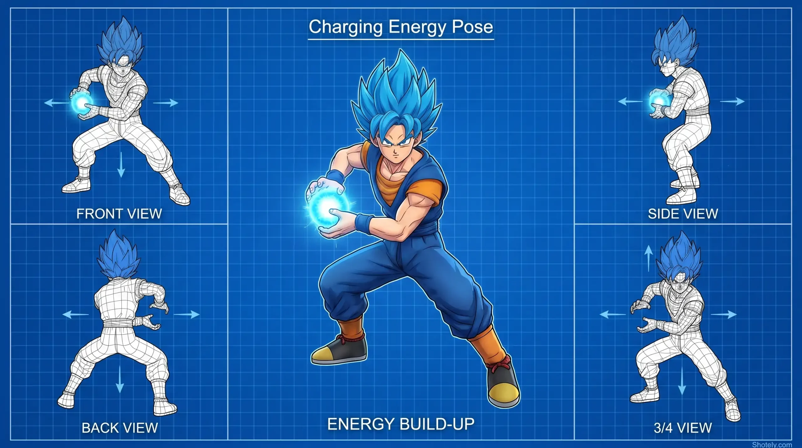 Anime Poses: Powerful Charging Energy Pose Reference