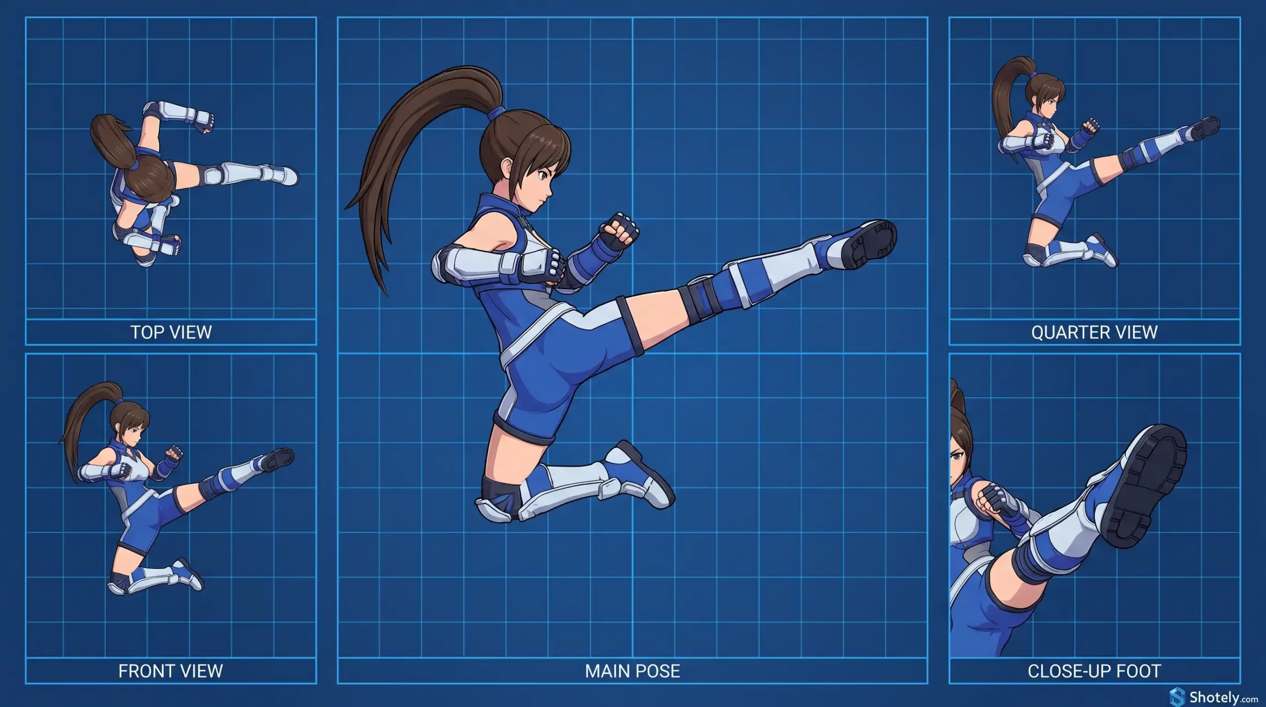 Anime Poses: Dynamic Flying Kick Pose Reference