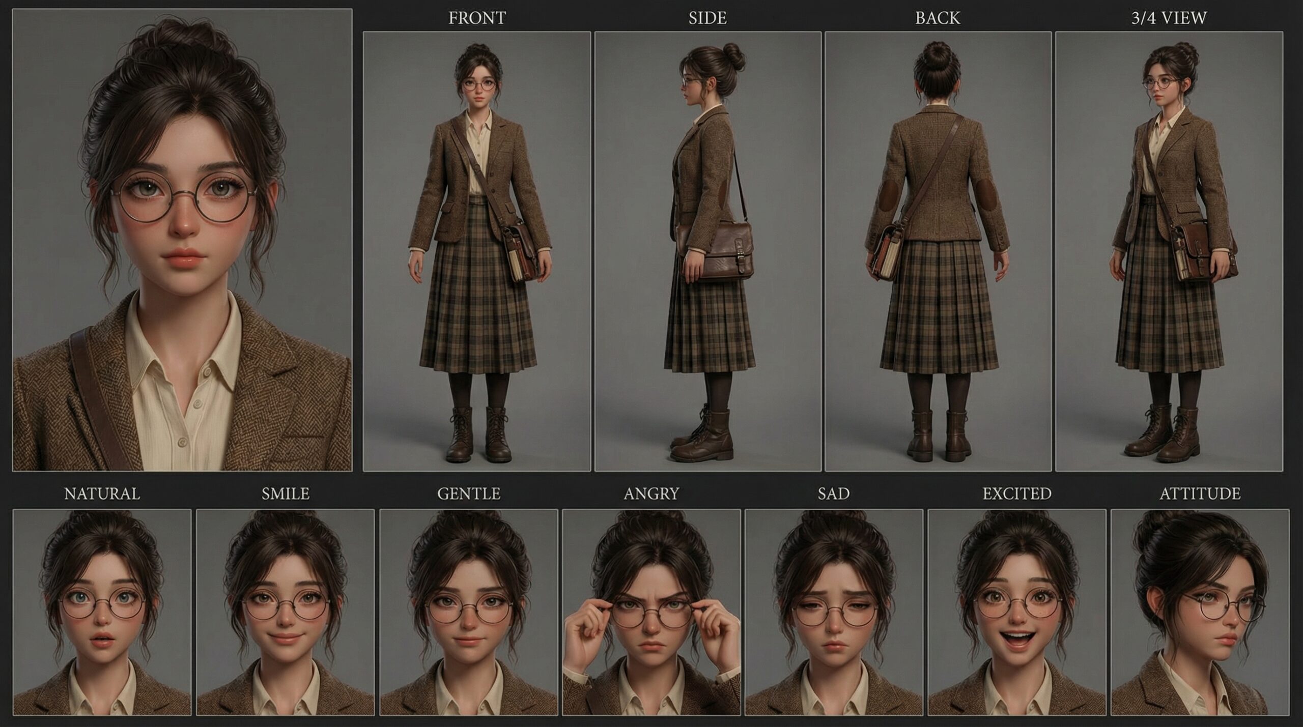 3D Anime Scholar Girl Character Design