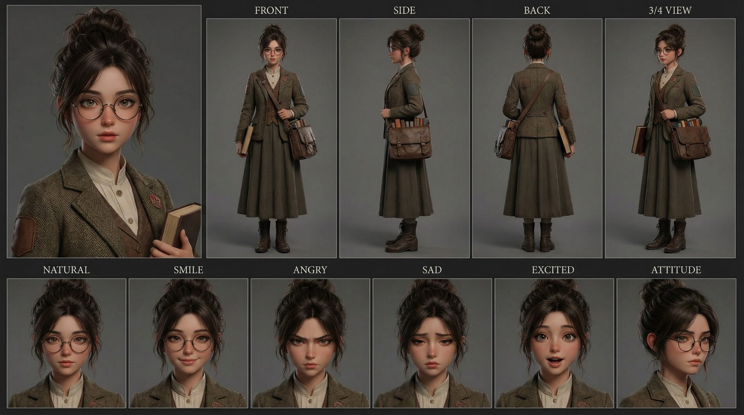 3D Anime Librarian Character Design