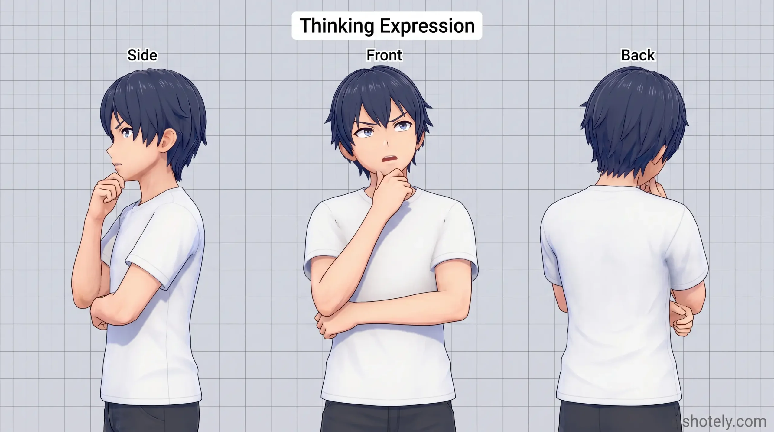 Anime Poses: Thinking Expression – 3D Anime Character Pose Reference