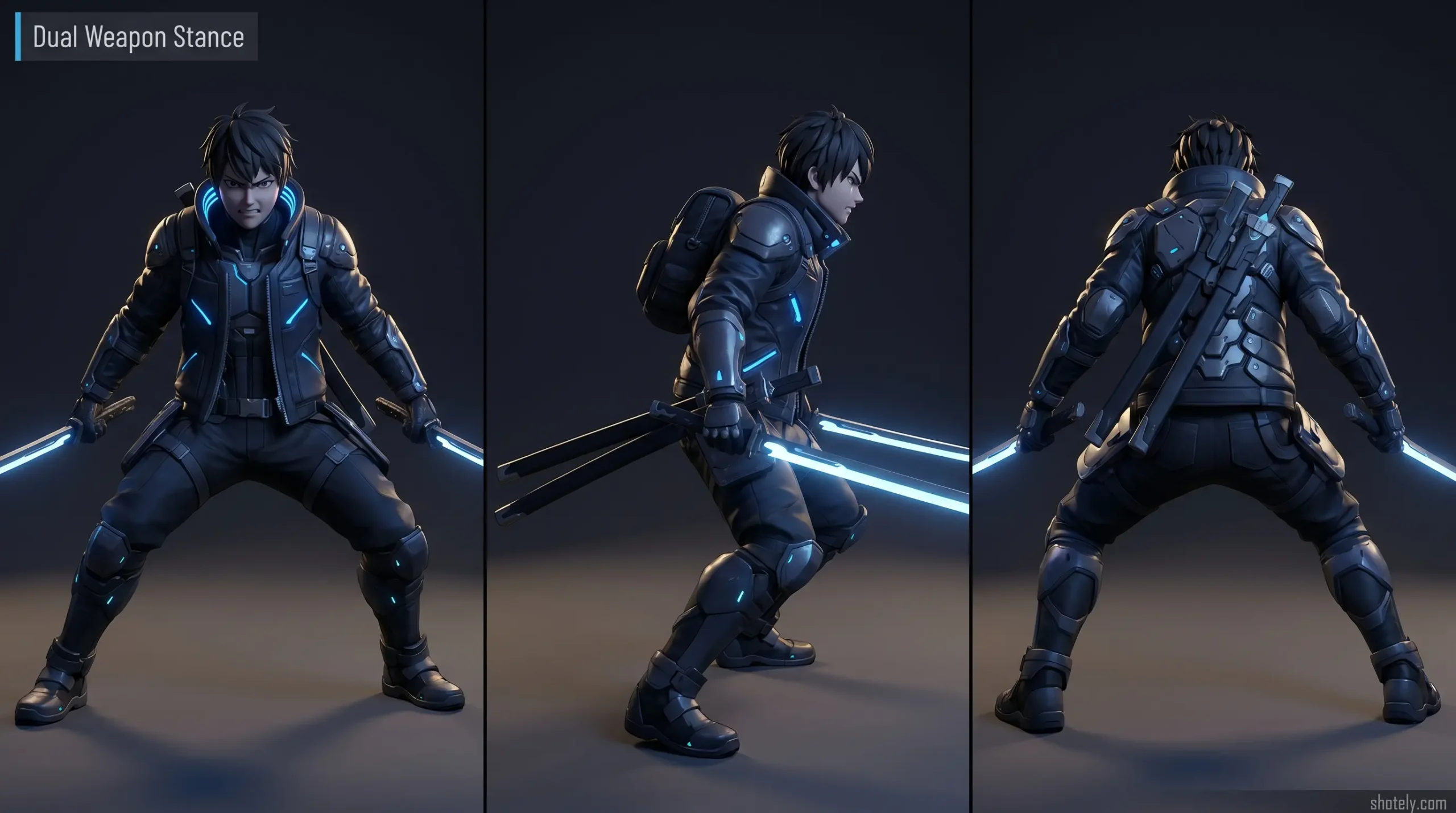 Anime Poses: Dual Weapon Stance – 3D Anime Character Pose Reference