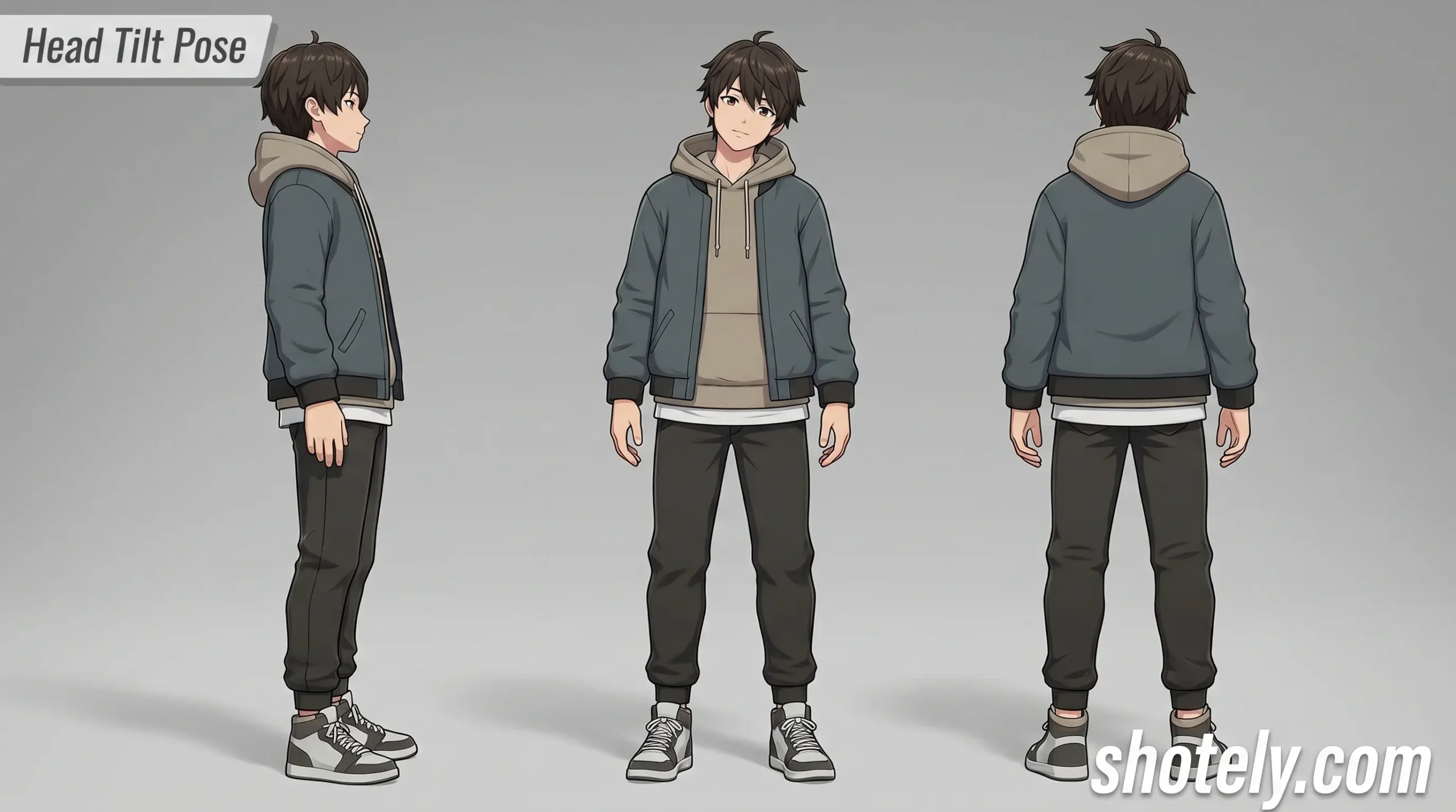Anime Poses: Expressive Head Tilt Pose Reference