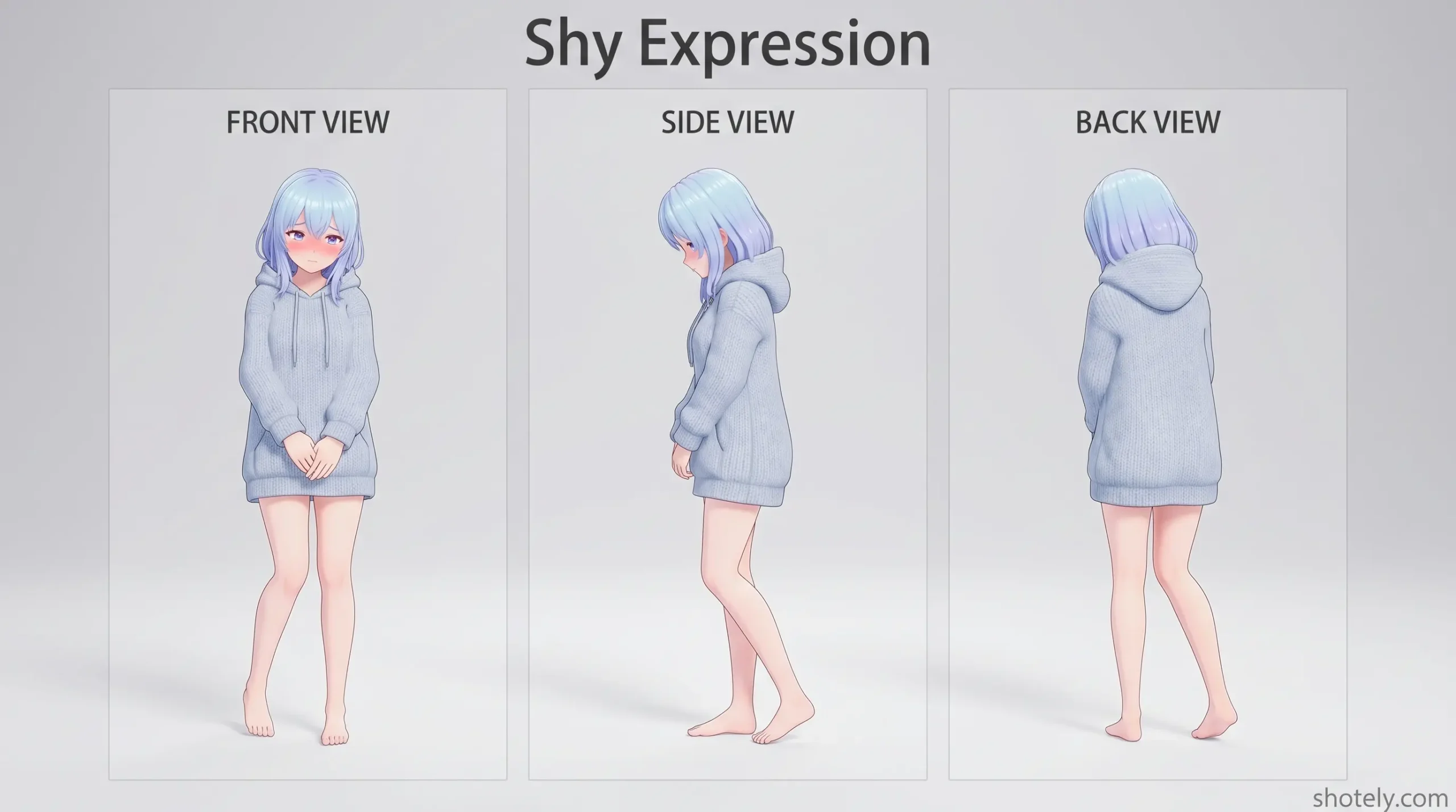 Anime Poses: Shy Expression – 3D Anime Character Pose Reference