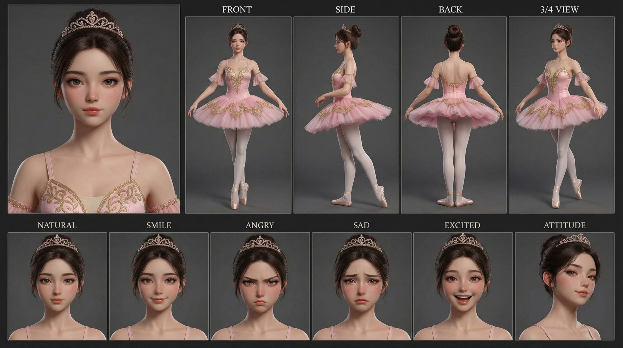Royal 3D Anime Ballerina Character Design