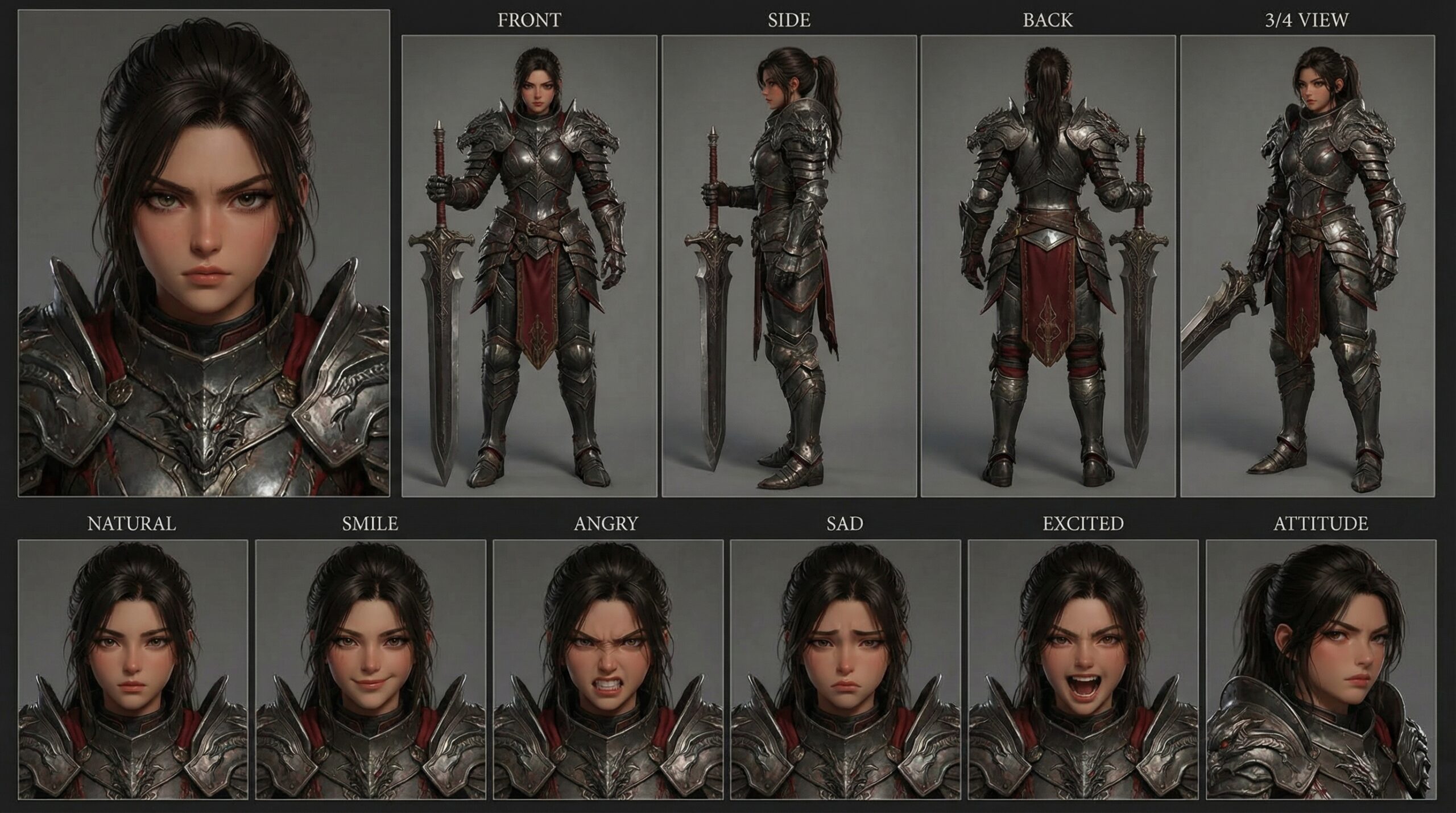 3D Anime Female Knight Character Design