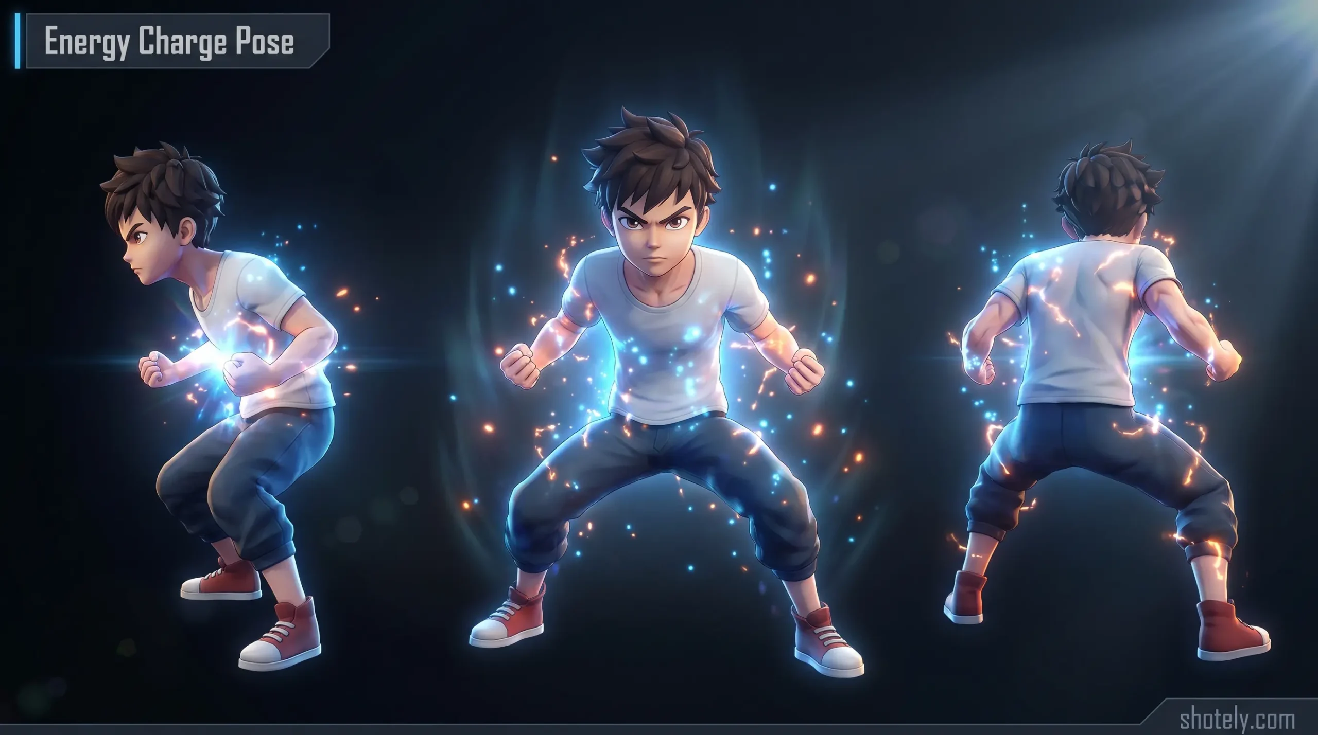Anime Poses: Energy Charge Pose – 3D Anime Character Pose Reference