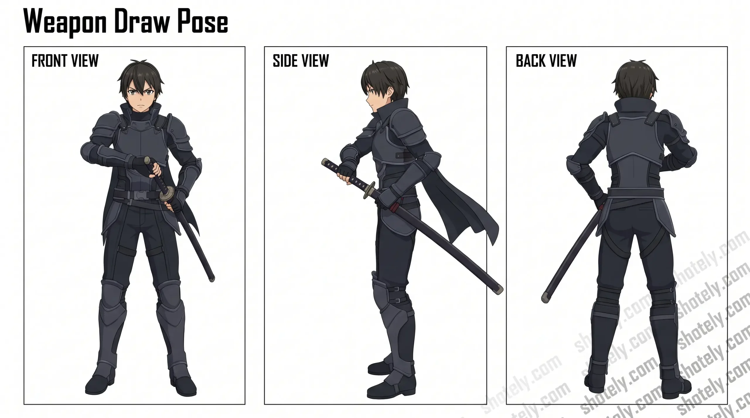 Anime Poses: Weapon Draw Pose – 3D Anime Character Pose Reference