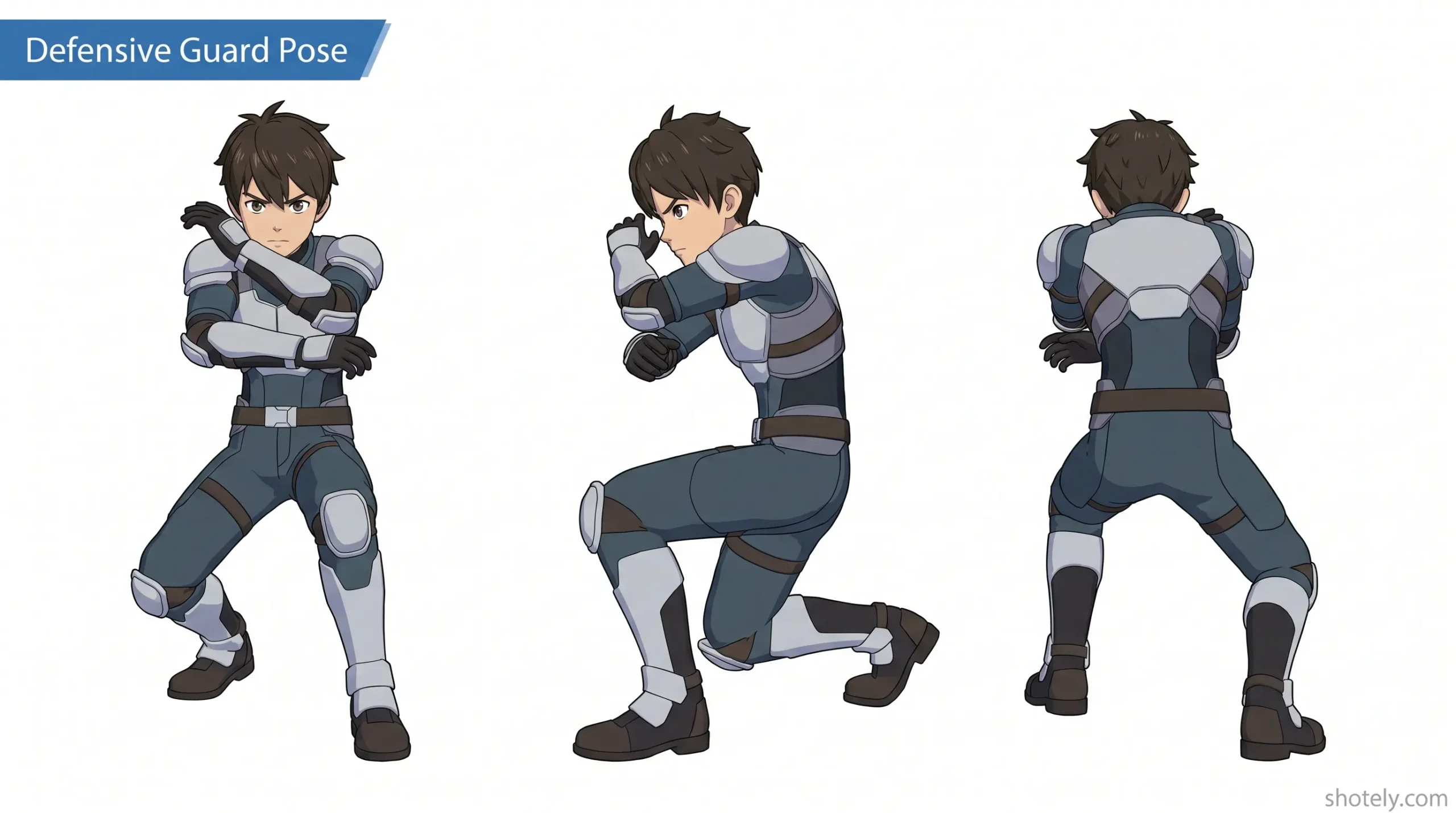 Anime Poses: Defensive Guard Pose – 3D Anime Character Pose Reference
