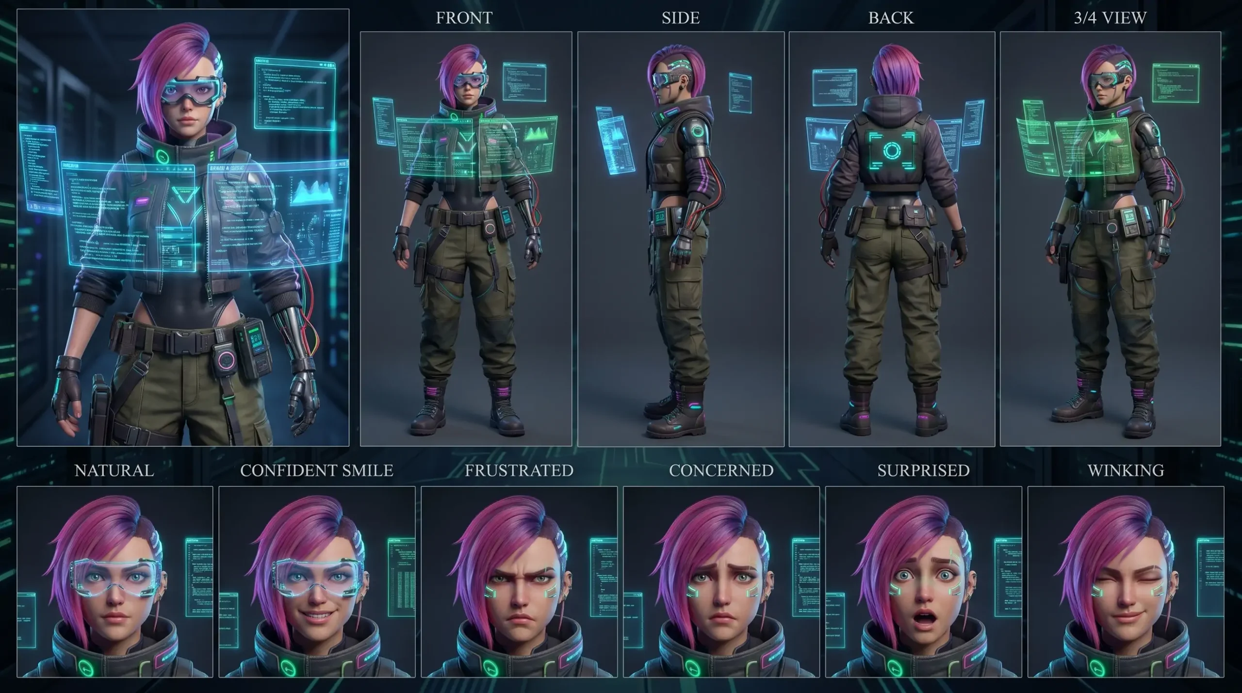 Anime Girl Poses: Cyber Hacker 3D