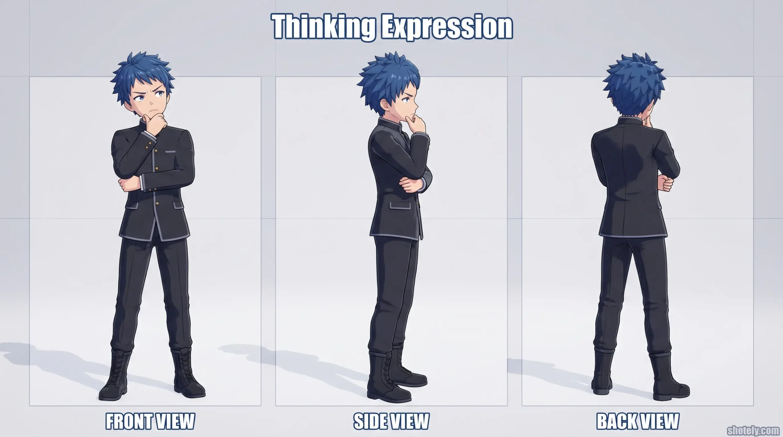 Anime Poses: Thoughtful Thinking Expression Reference