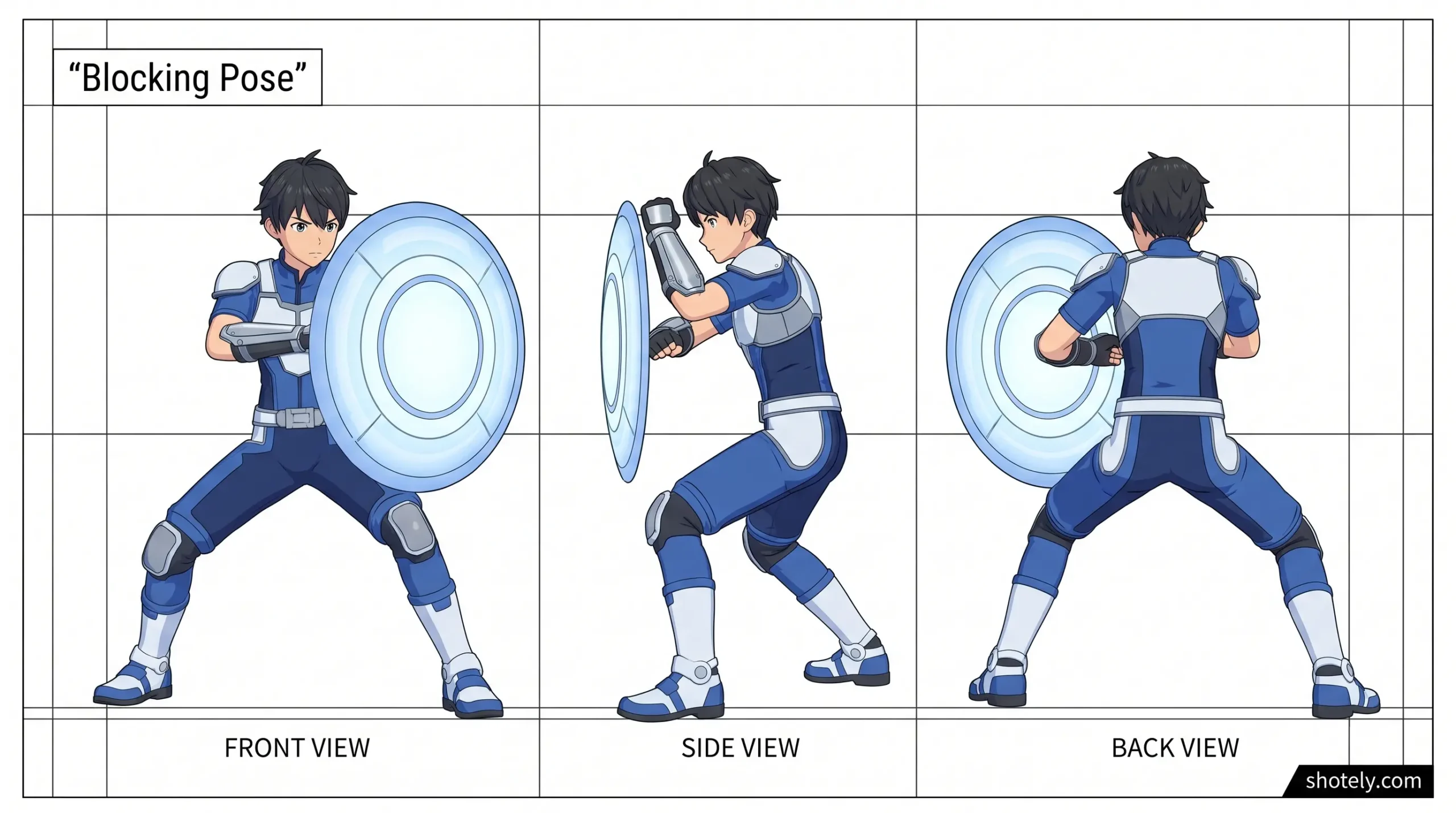 Anime Poses: Defensive Blocking Pose Reference