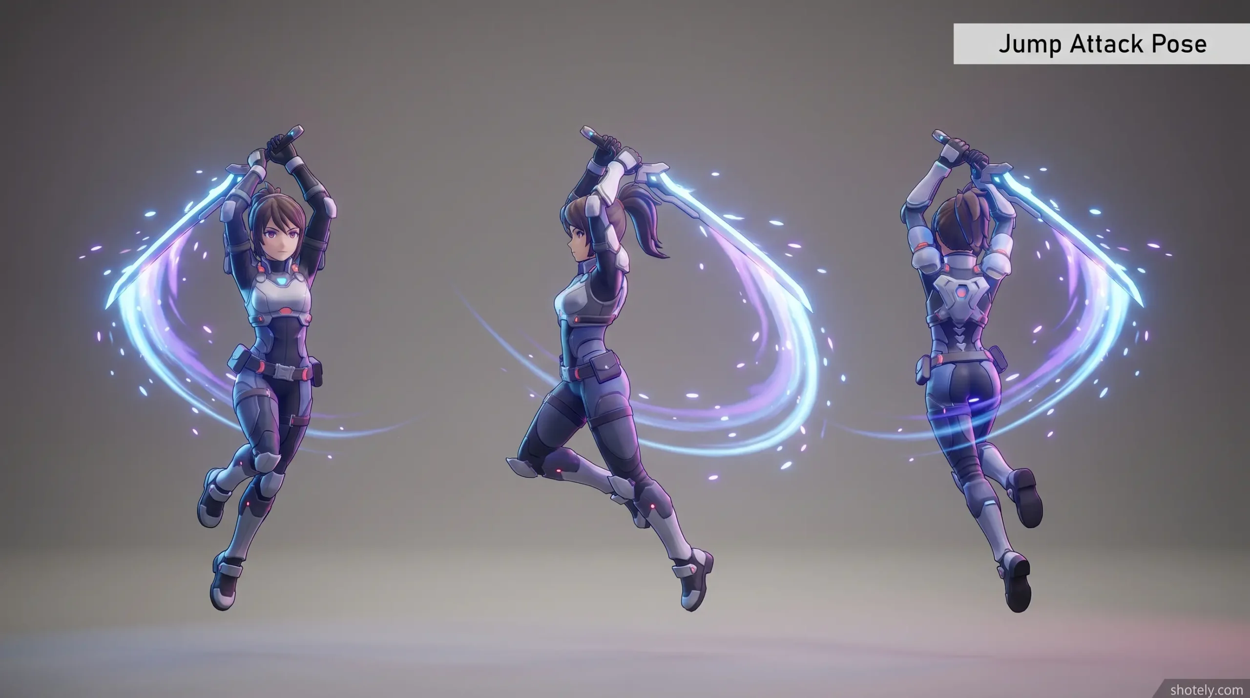 Anime Poses: Aerial Jump Attack Pose Reference