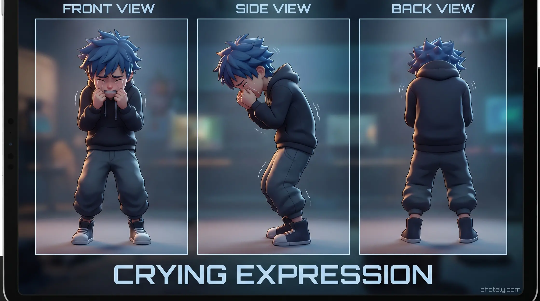 Anime Poses: Emotional Crying Expression Reference
