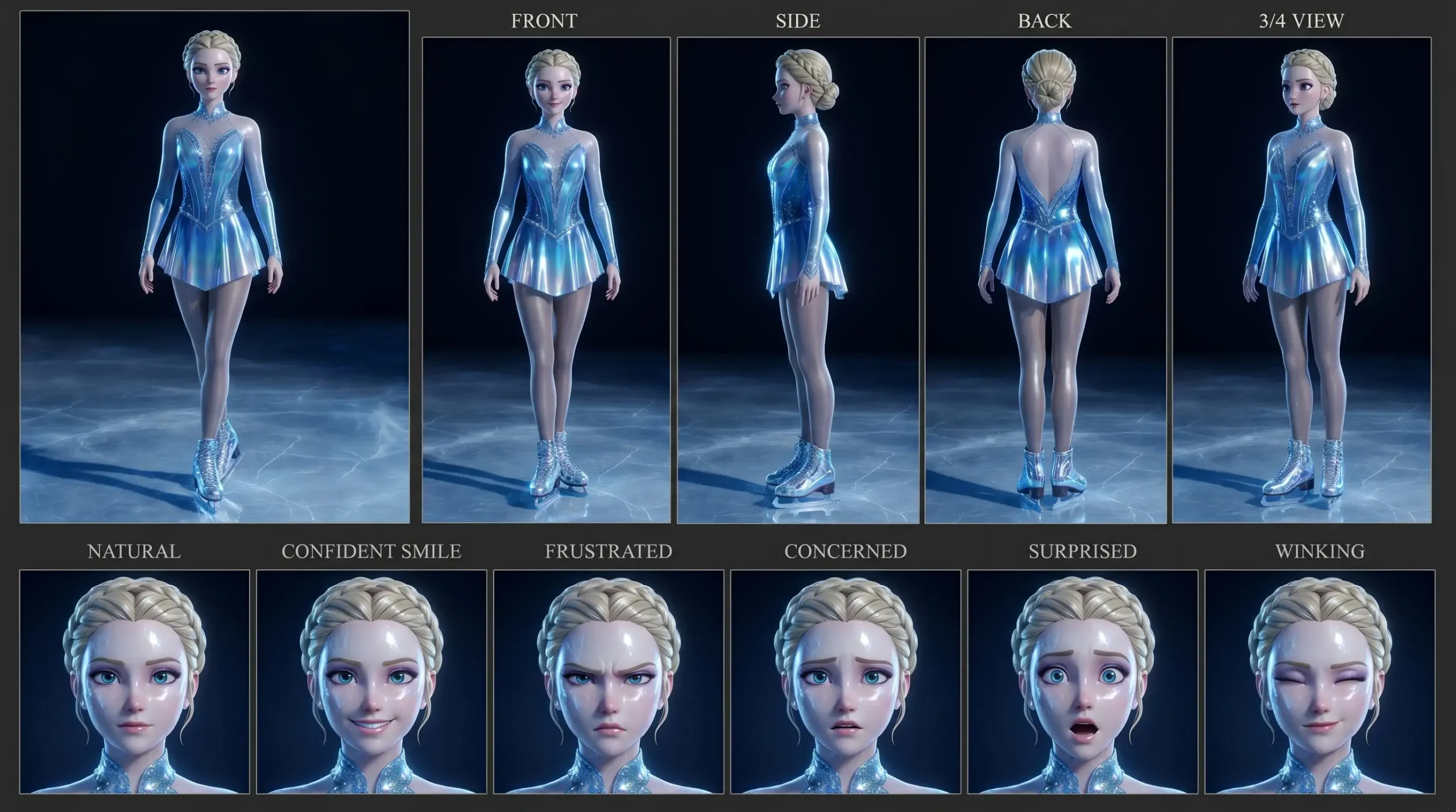 Blonde Ice Skater Anime Girl: Elegant 3D Design