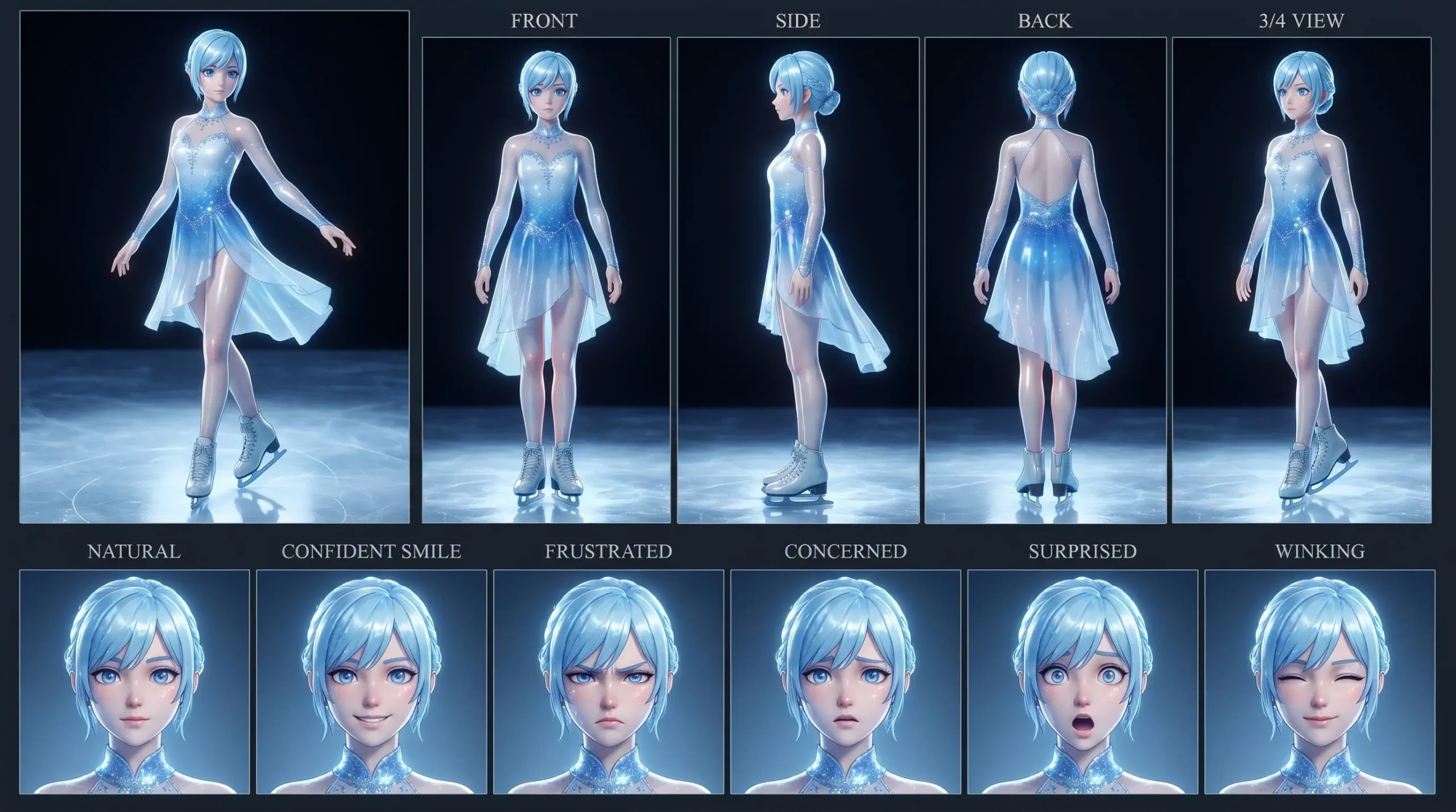Ice Skater Anime Girl: Graceful 3D Character Design