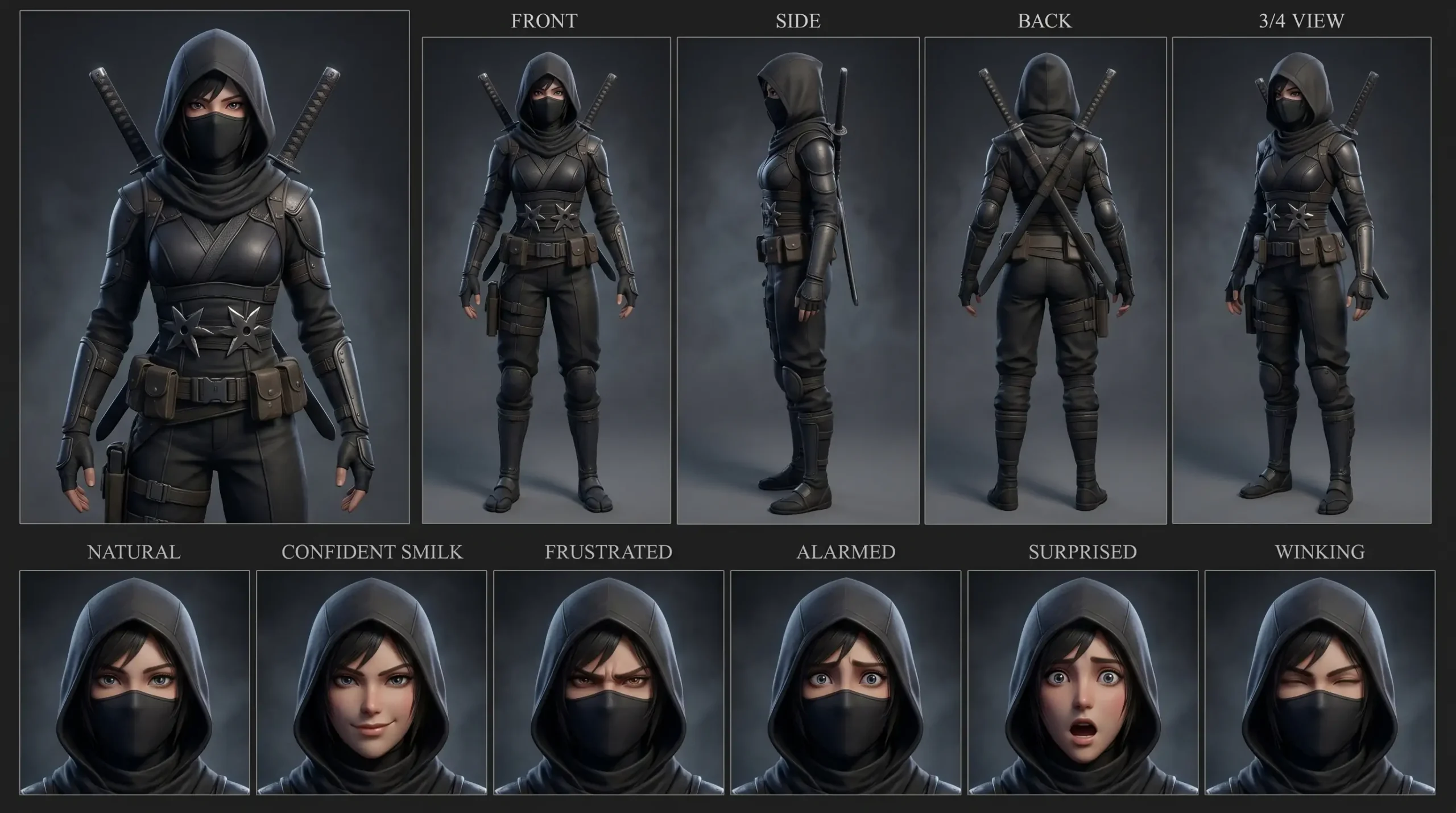 Ninja Anime Girl: Stealthy Assassin 3D Design