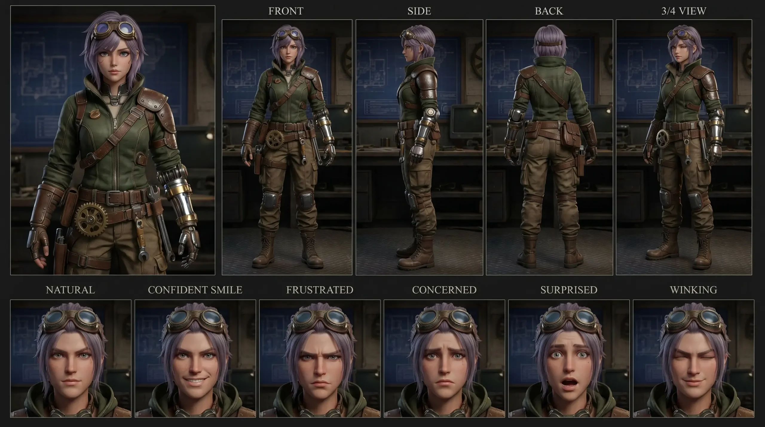 Steampunk Anime Girl Explorer: Adventure 3D Design