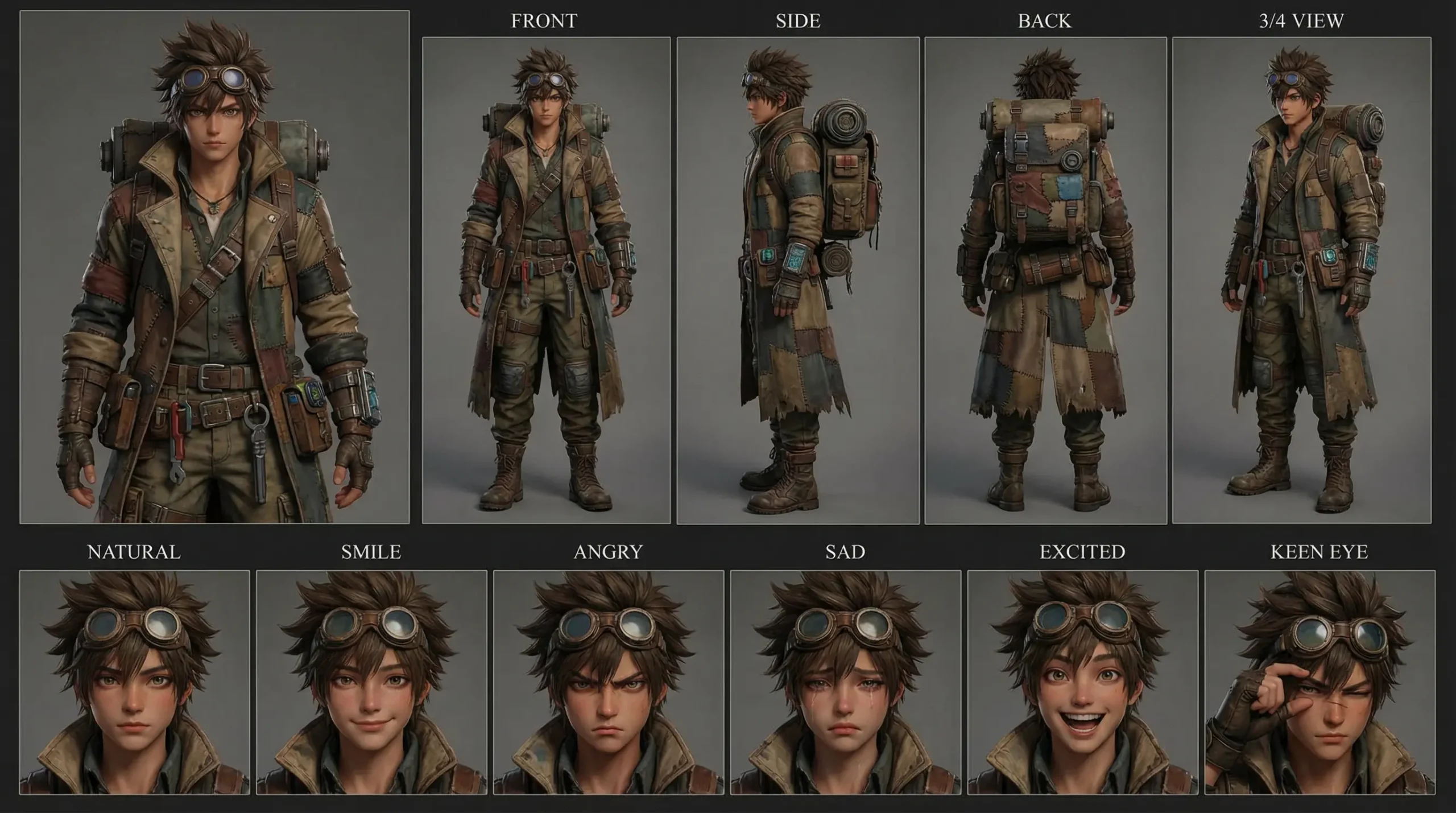 Zephyr the Explorer, Sky-Pirate 3D Anime Character Sheet